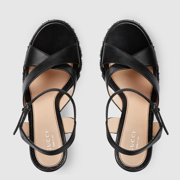 Gucci Janaya Black Interlocking G Studs 40.5/ US 10.5 Heels Platform Sandals NIB - Picture 5 of 16